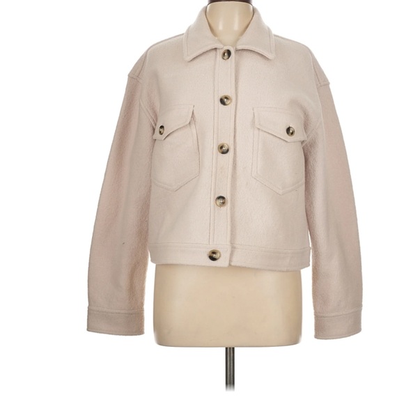 Quince Merino Wool Cropped Shirt Jacket In Heather Bone Size Large - Picture 2 of 10